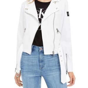 Calvin Klein Canvas Long Sleeve Zip Front Moto Jacket w/Belt - RARE FIND!